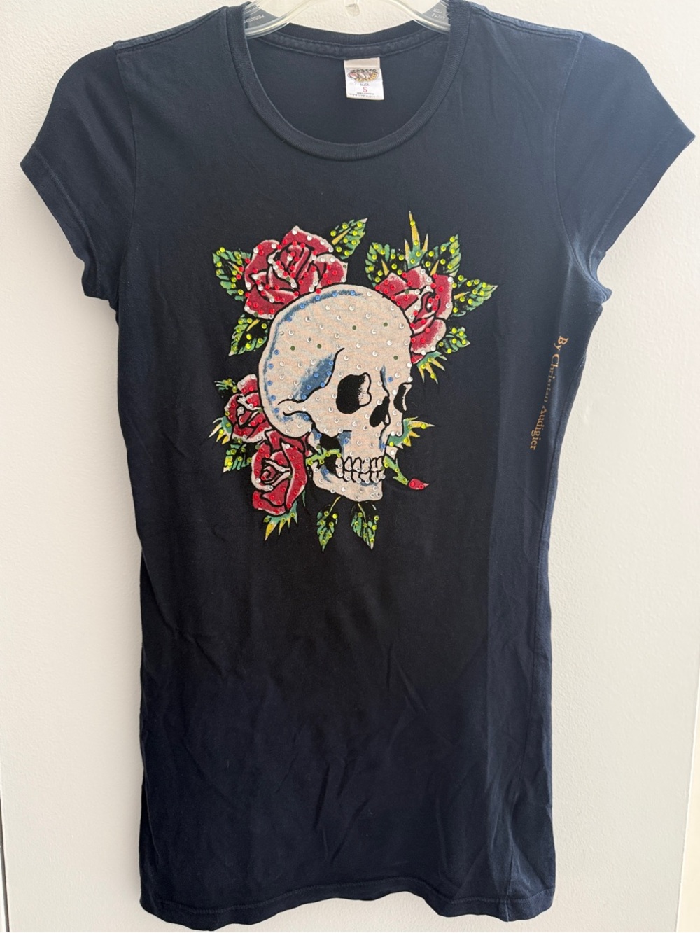 Ed Hardy Black Studded Skull & Roses Graphic Tee